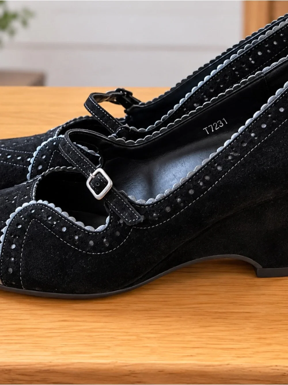 VANELi Billow Black Suede Mary Jane Wedge Shoes 7.5 Narrow N NIB